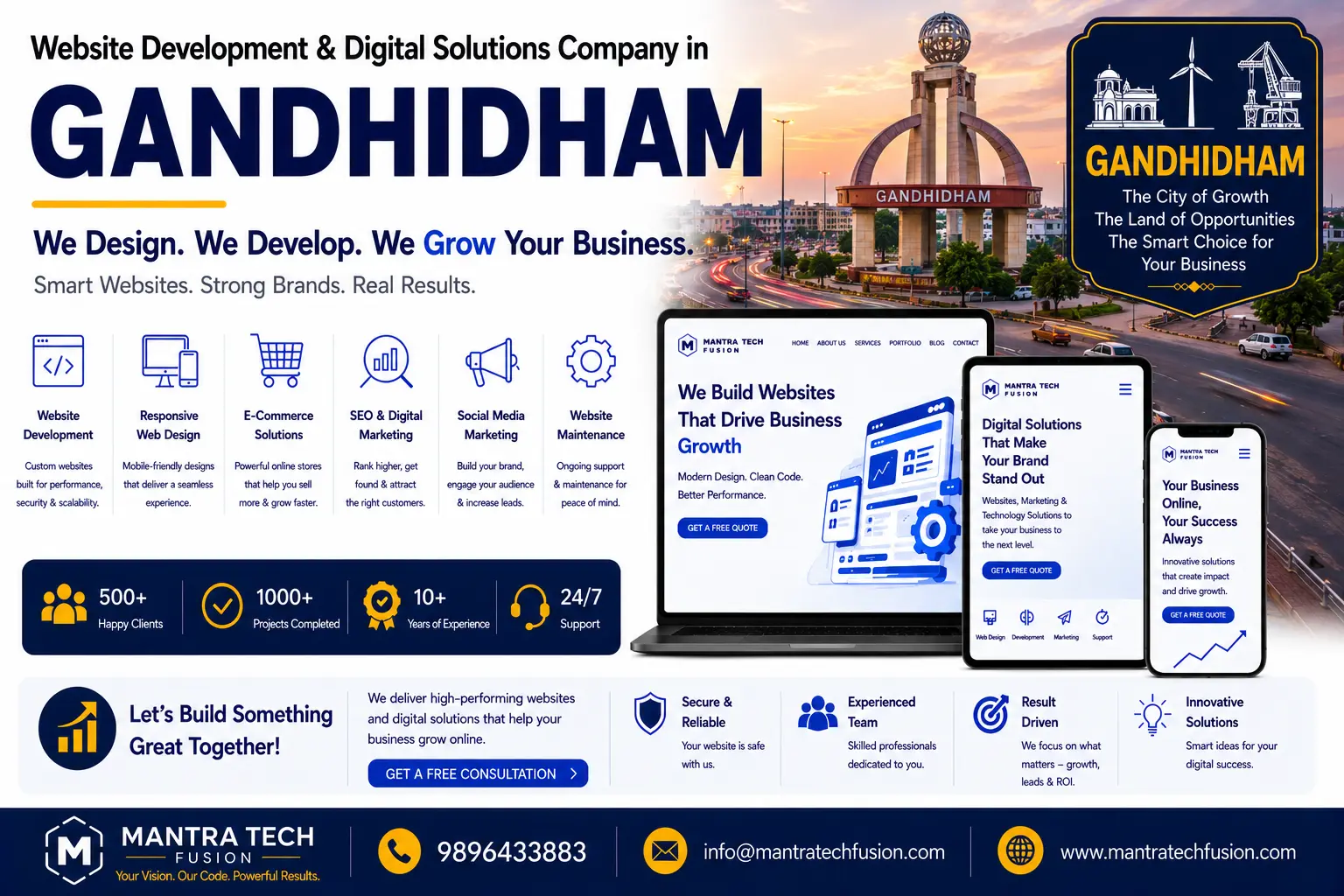 Professional website development and digital solutions services across Gandhidham by Mantra Tech Fusion