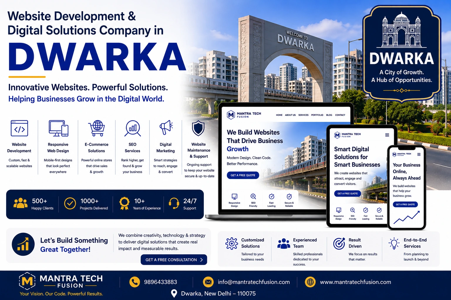 Professional website development and digital solutions services across Dwarka by Mantra Tech Fusion