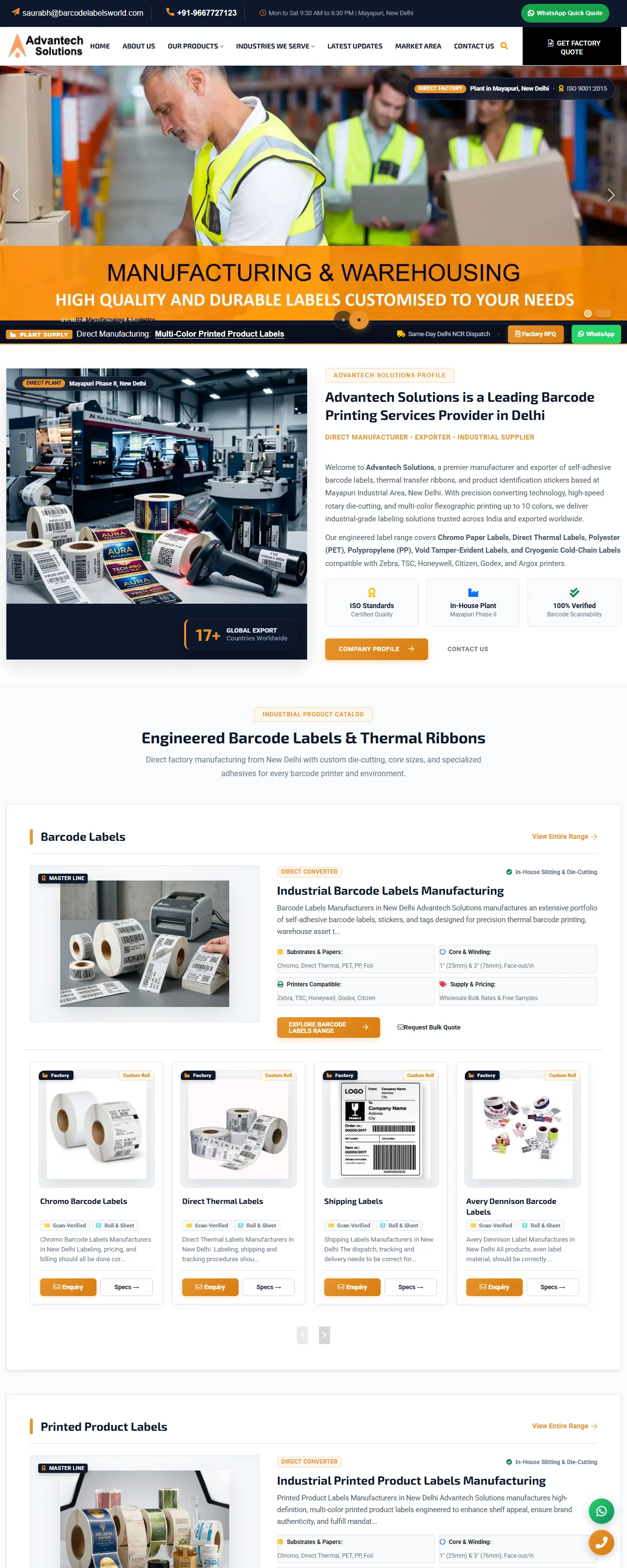 Full homepage screenshot of Advantech Solutions - Barcode Labels World