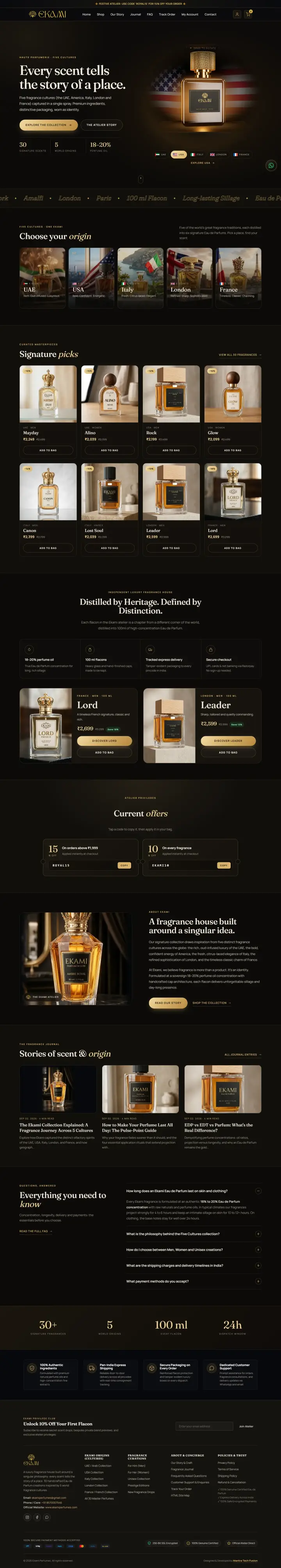 Full homepage screenshot of Ekami Perfumes