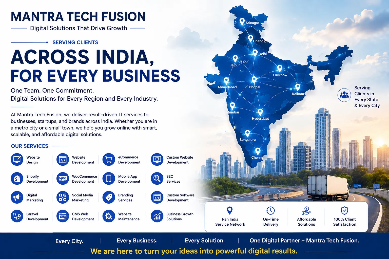 Mantra Tech Fusion providing website development, SEO, digital marketing, and eCommerce solutions across India for businesses and startups