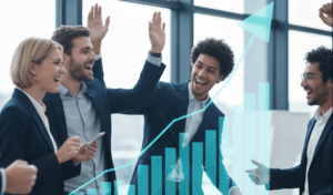 Business team celebrating growth