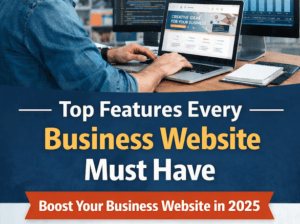 Professional web developer working on website design with the title "Benefits of Hiring a Professional Web Development Company" highlighting fast, secure, and SEO-optimized business websites.